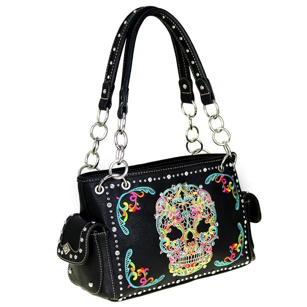 Montana West Sugar Skull Handbag Satchel Back Zippered Compartment