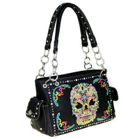 Montana West Sugar Skull Handbag Satchel Back Zippered Compartment