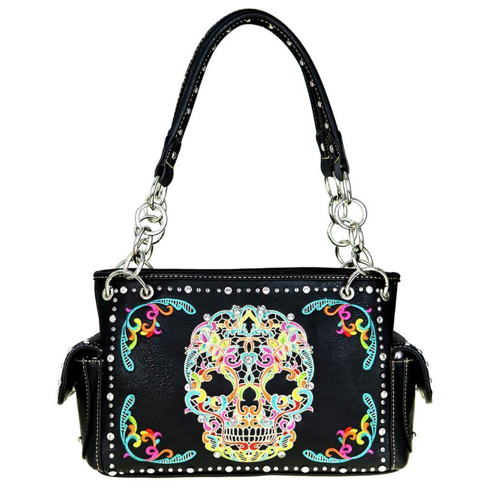 Montana West Sugar Skull Handbag Satchel Back Zippered Compartment