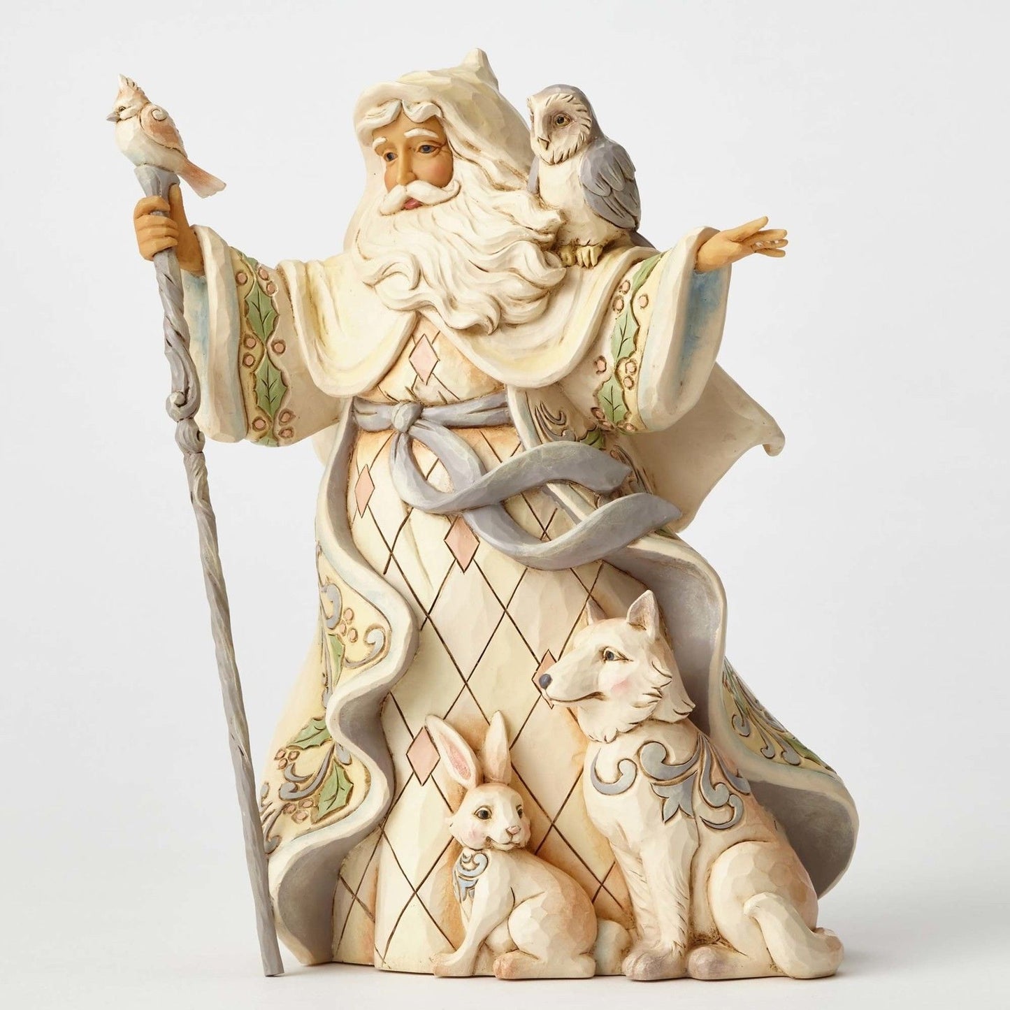 One Love For All White Woodland Santa with Cane &amp; Animals Jim Shore Figurine