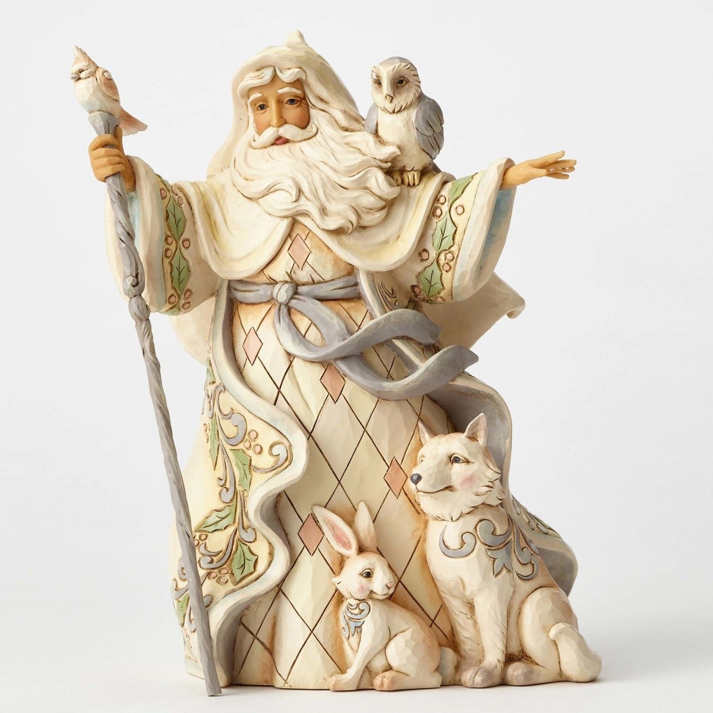 One Love For All White Woodland Santa with Cane &amp; Animals Jim Shore Figurine