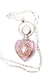 PERFUME PENDANT / BROOCH NECKLACE RHINESTONE  PINK HEART STONE JACQUELINE KENT