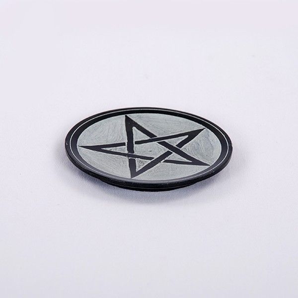 Pentacle Incense Plate Soapstone 4 inch Round Black  - 65138 - NS