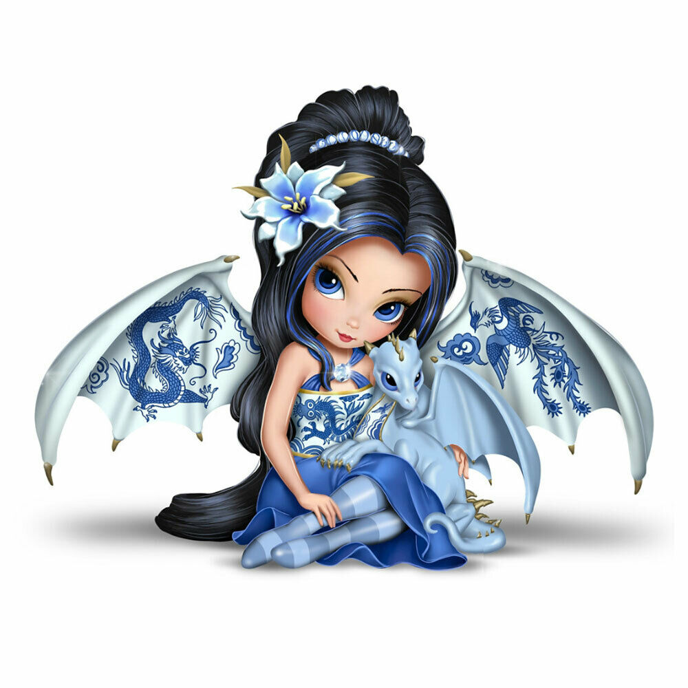 Perfect Romance Blue Willow Fairy with Dragon Figurine - Jasmine Becket-Griffith