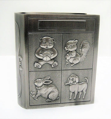 Pewter ABC Book Money Bank Piggy Bank - Leeber