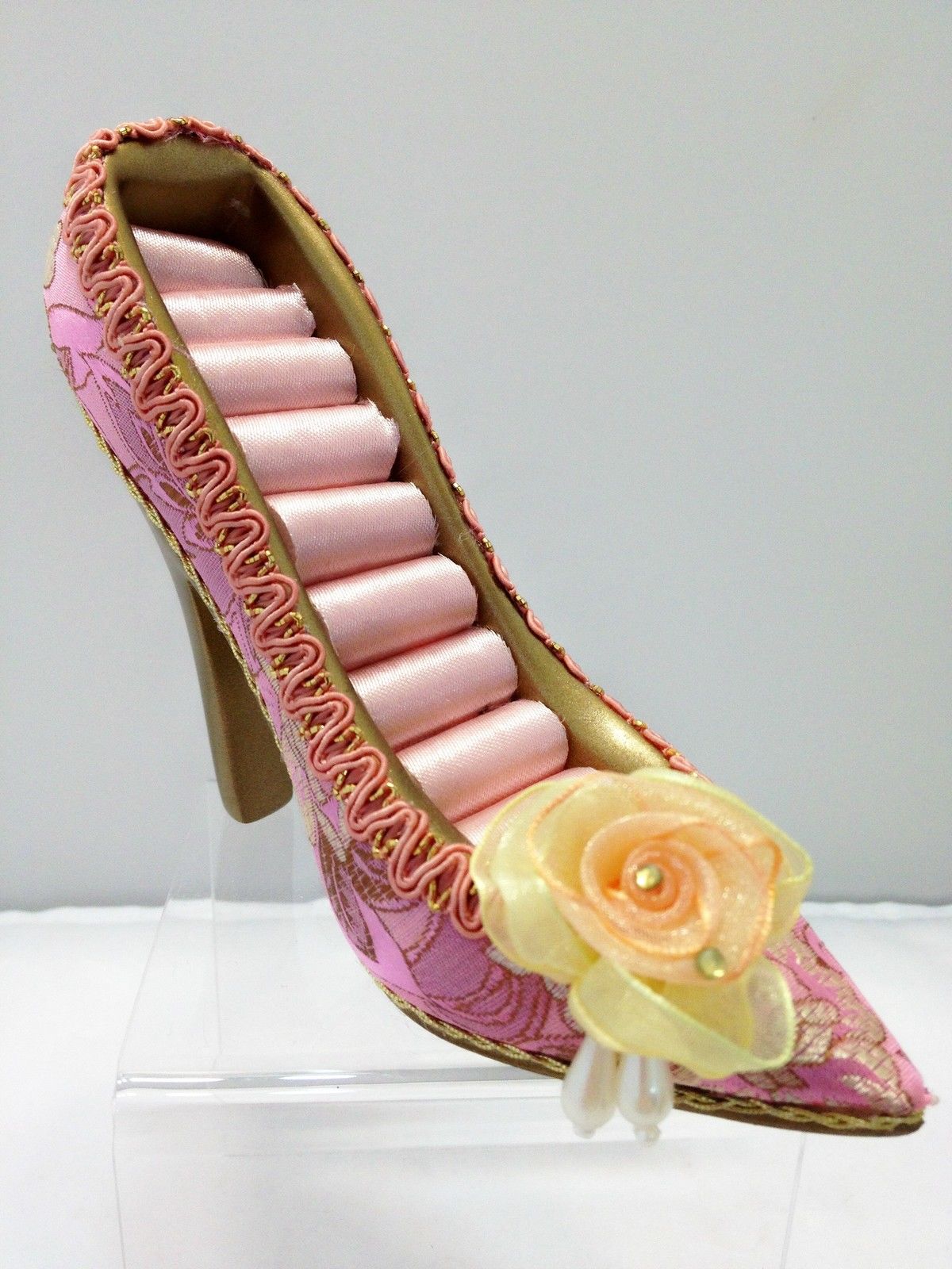 Pink Fabric Shoe for Jewellery / Ring Holder High Heeled Shoe Jewelery