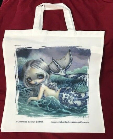 Porcelina Blue Willow Mermaid Canvas Tote Bag Jasmine Becket-Griffith Art