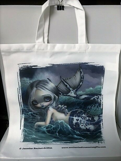 Porcelina Blue Willow Mermaid Canvas Tote Bag Jasmine Becket-Griffith Art