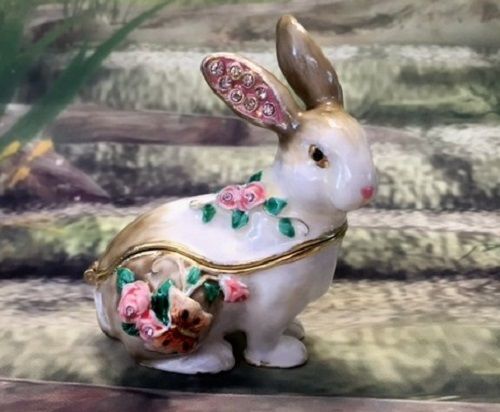 Rabbit Enamelled Treasures Trinket Box with Necklace