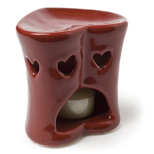 Red Heart Tealight Oil Burner with Soy Tealight and Bottle of Fragrance Oil