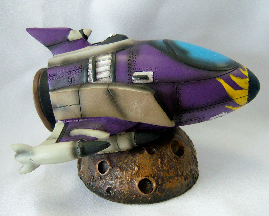 Retro Rocket Money Box Purple Spaceship  - Piggy Bank