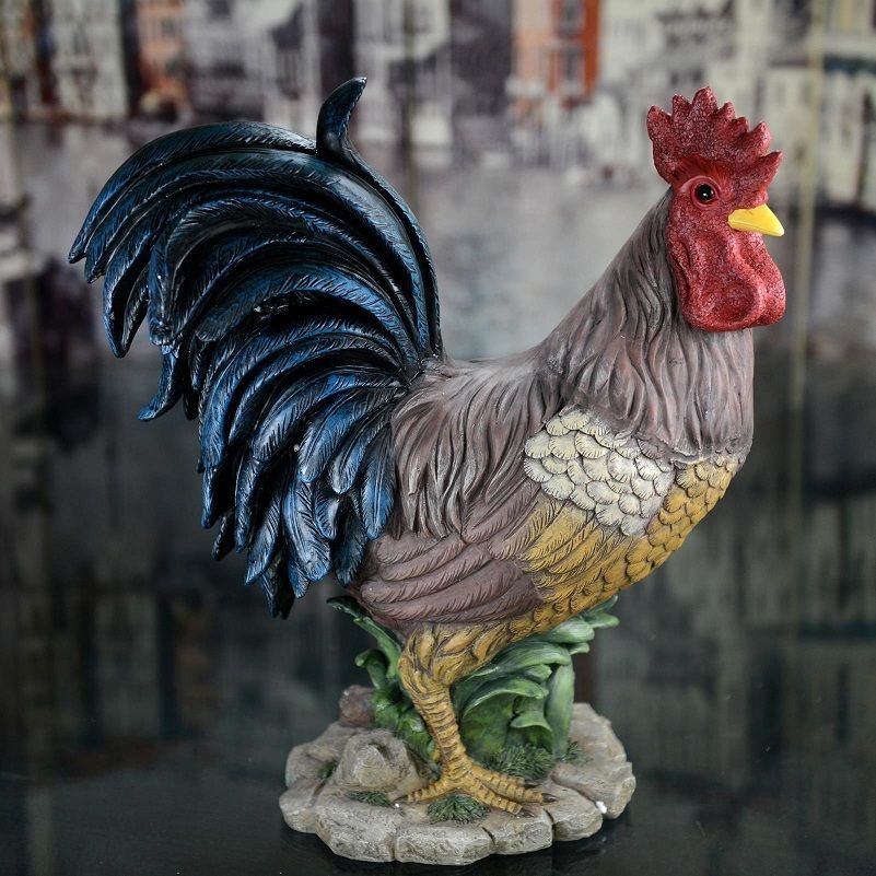 Rooster Blue Tail Figurine Bird / Animal Figurine Statue - LB