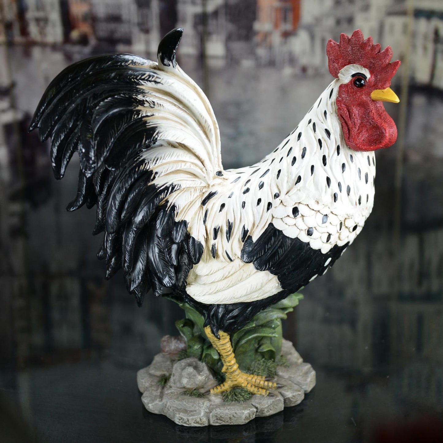 Rooster White with Black Tail 16504 Figurine Bird / Animal Figurine Statue - LB