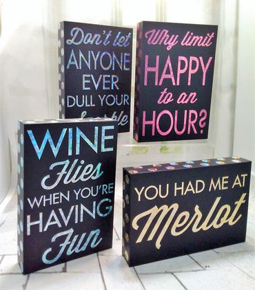 Set of 4 Wine and Friends Wall Plaque s - Cocktails - Fabulous Hiccup Girls