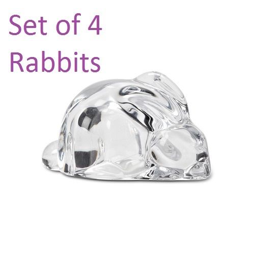 Set of Four Crouching Rabbits Clear Heavy Glass Figurine Home Decor - AB