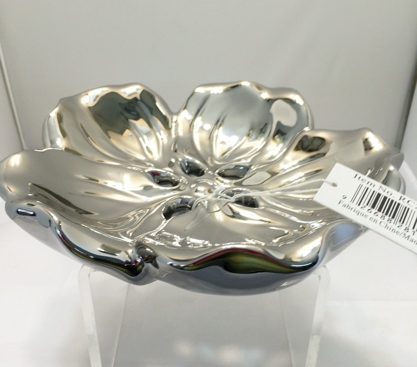 Silver Flower Dish Polyresin Decorative Home Decor - Pan