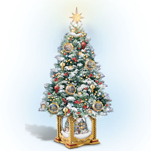 Snow Kissed Holiday Memories Table Top Christmas Tree Decor - Thomas Kinkade