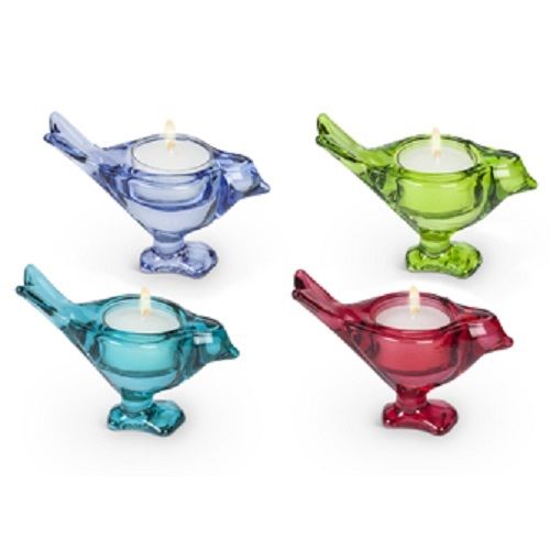 Standing Bird Set of 4 Colorful Tealite Candle Holders - Free Soy Tealights - AB