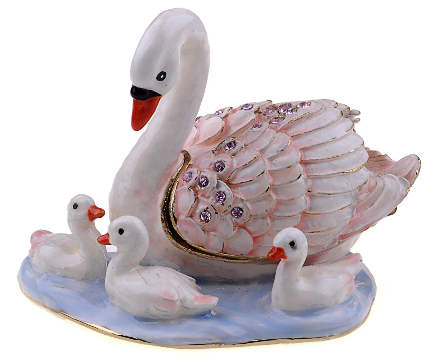 Swan Family Enamelled Treasures Trinket Box with Necklace