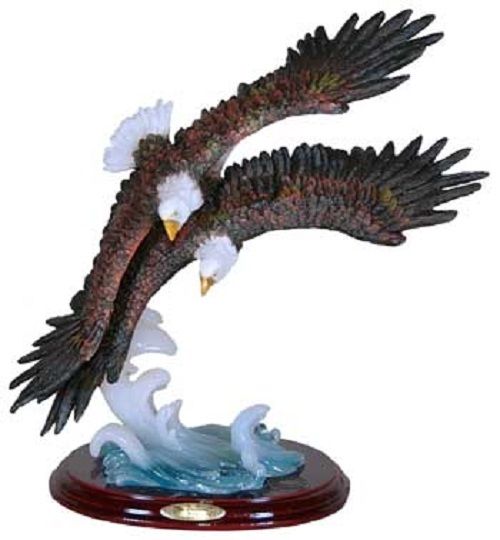 Two Eagles Flying on Blue Water Bird Statue / Animal Resin Figurine - RAI 94055