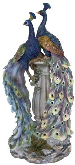 Two Peacocks Sitting on Vase Statue / Animal Resin Figurine - RAI 91086