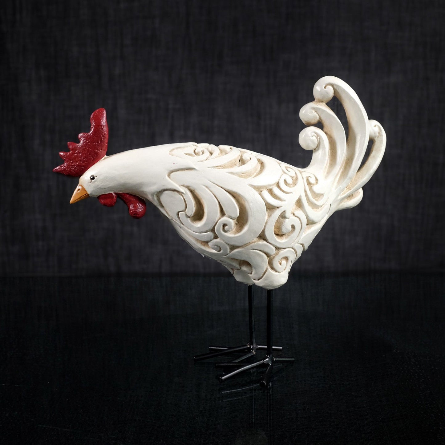 WHITE ROOSTER FIGURINE 10x4x9 Resin - LB 16-509