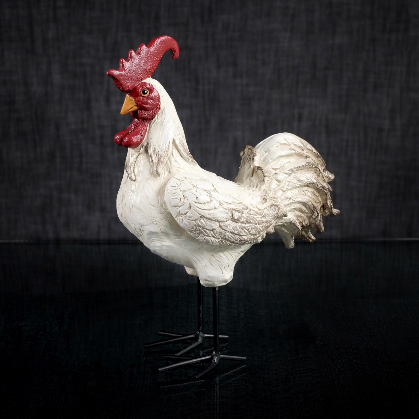 WHITE ROOSTER FIGURINE 8x4x10 16-502  Resin - LB Home Decor