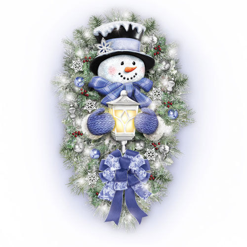 Warm Winter Welcome Wreath Thomas Kinkade Snowman Christmas Decor