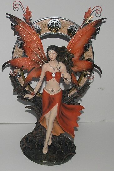 Warrior Fairy with Staff Orange Figuirne Metal Wings - Legends of Avalon  FYP03