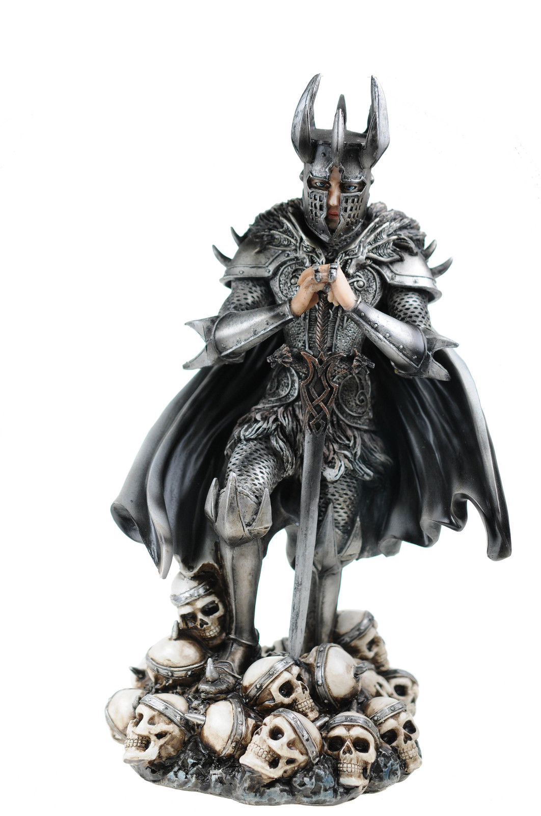 Warrior Knight Standing in Field of Skulls 12&quot;  Fantasy Figurine - ZEM