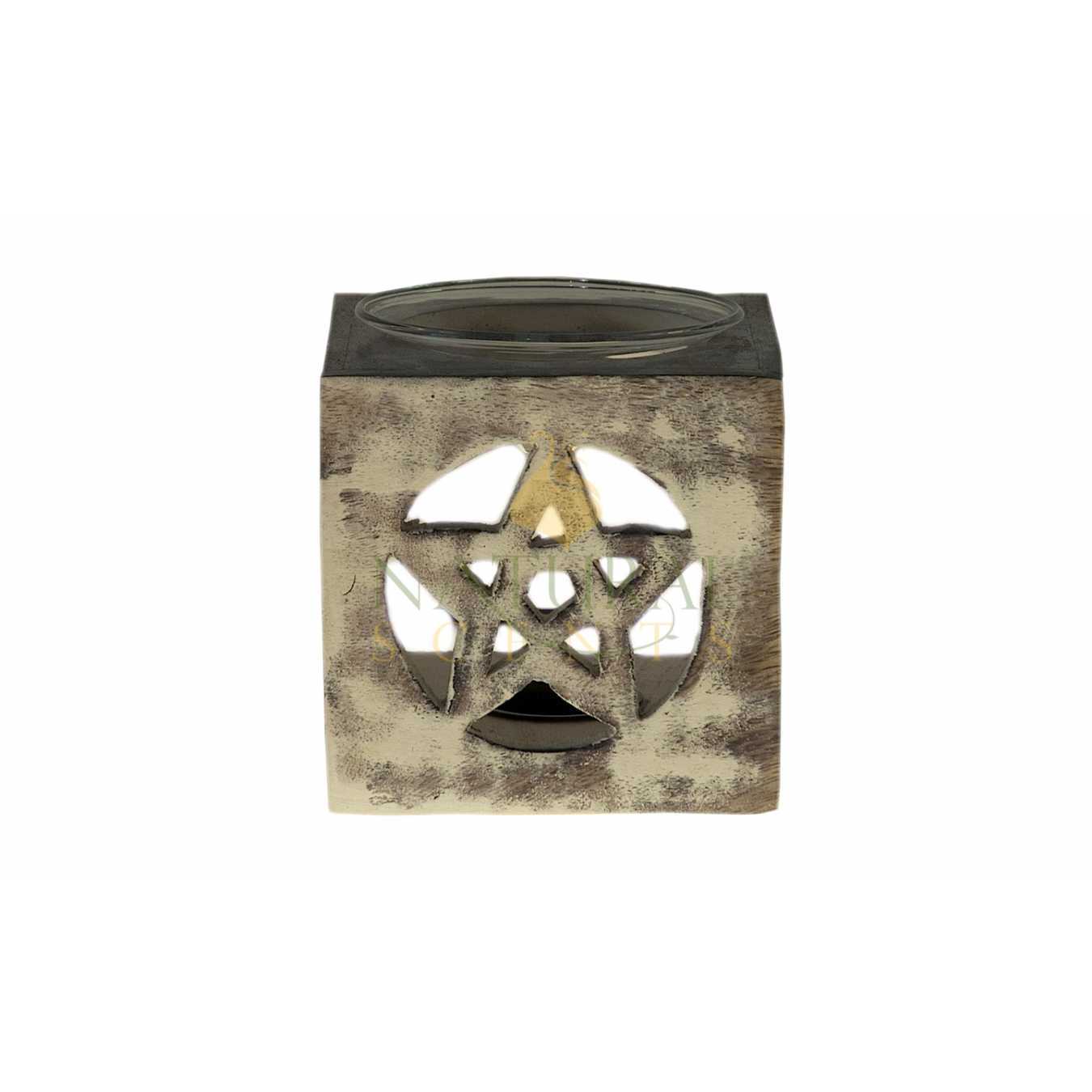 Wooden Square Diffuser Pentagram Tealight Oil Burner &amp; Fragrance Oil 85179 - NS