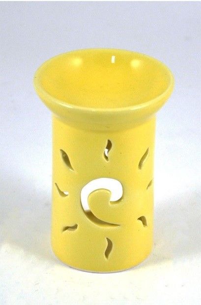 Yellow Ceramic With Sun Tealight Oil Burner &amp; Bottle of Fragrance Oil - SP