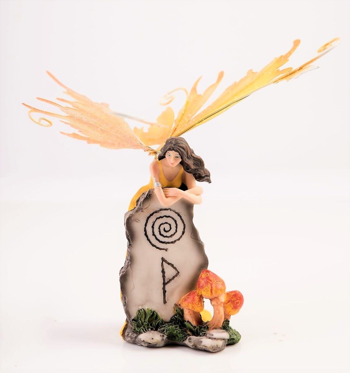 Yellow Fairy with Mythic Stone  Legends of Avalon Figurine with Metal Wings