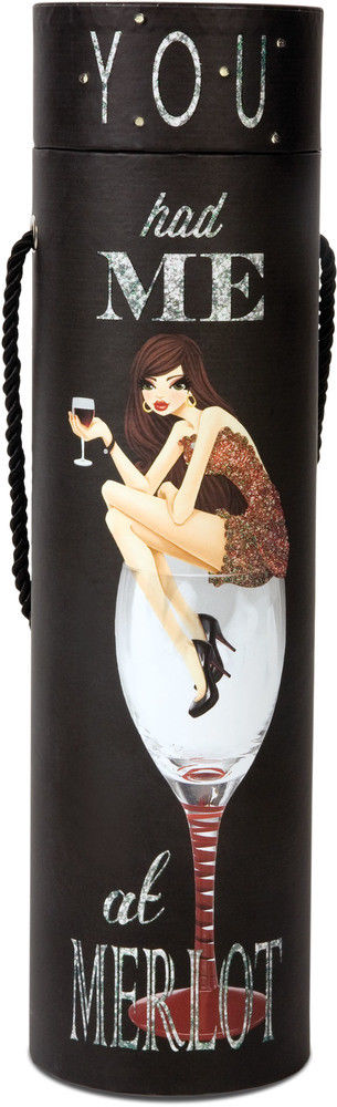 You Had Me At Merlot Woman Holding Glass - 15&quot; Blinking Wine Box - Hiccup Girls