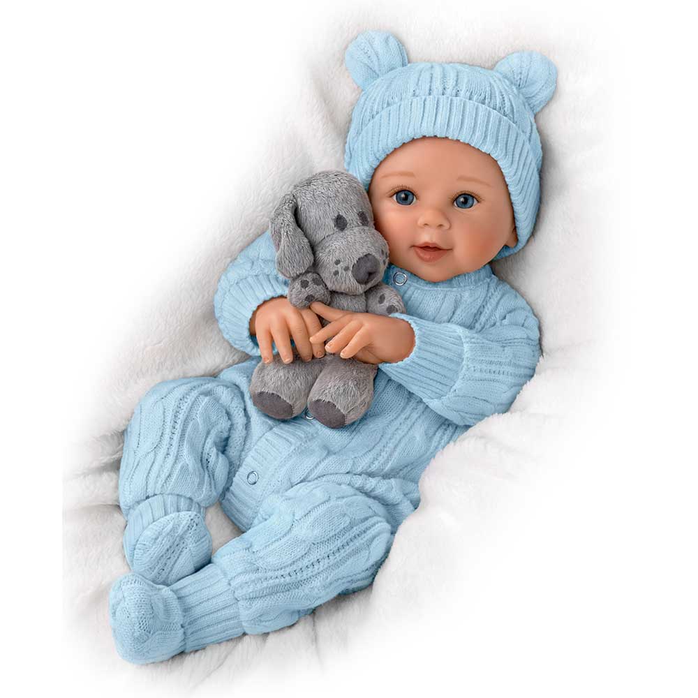 Ashton-Drake Aiden, My Snuggle Pup Baby Boy Doll & Plush Puppy by Sherry Rawn