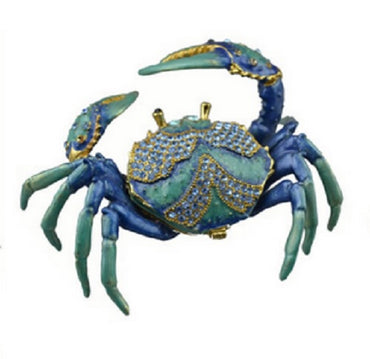 Blue Crab Enameled Trinket Box Hidden Treasures with Brooch