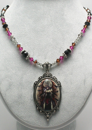 Jessica Galbreth Dark Queen Beaded Necklace with Art work
