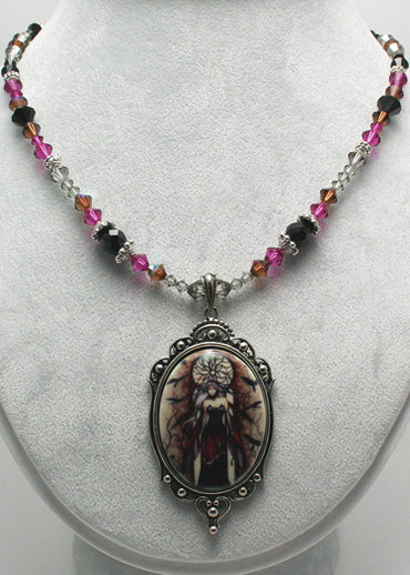 Jessica Galbreth Dark Queen Beaded Necklace with Art work