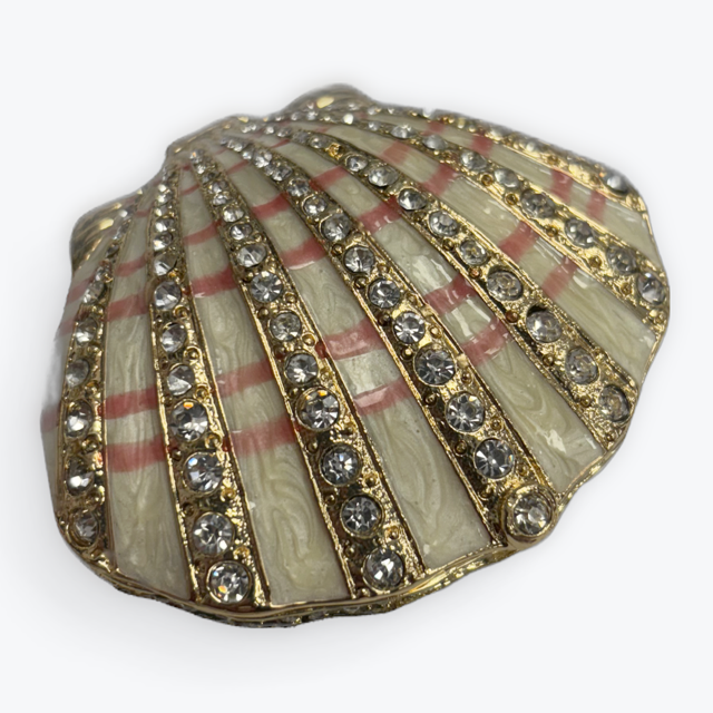 Jewelled Clam Enameled Trinket Box Hidden Treasures with Necklace