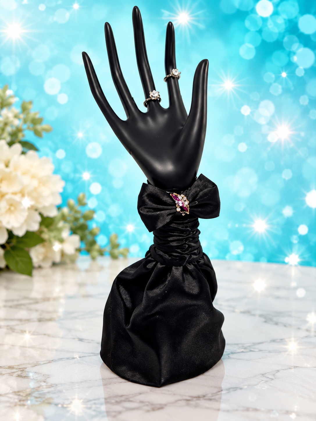 Leeber Black Hand Jewelry Holder Display with Satin Bow – SKU 50634