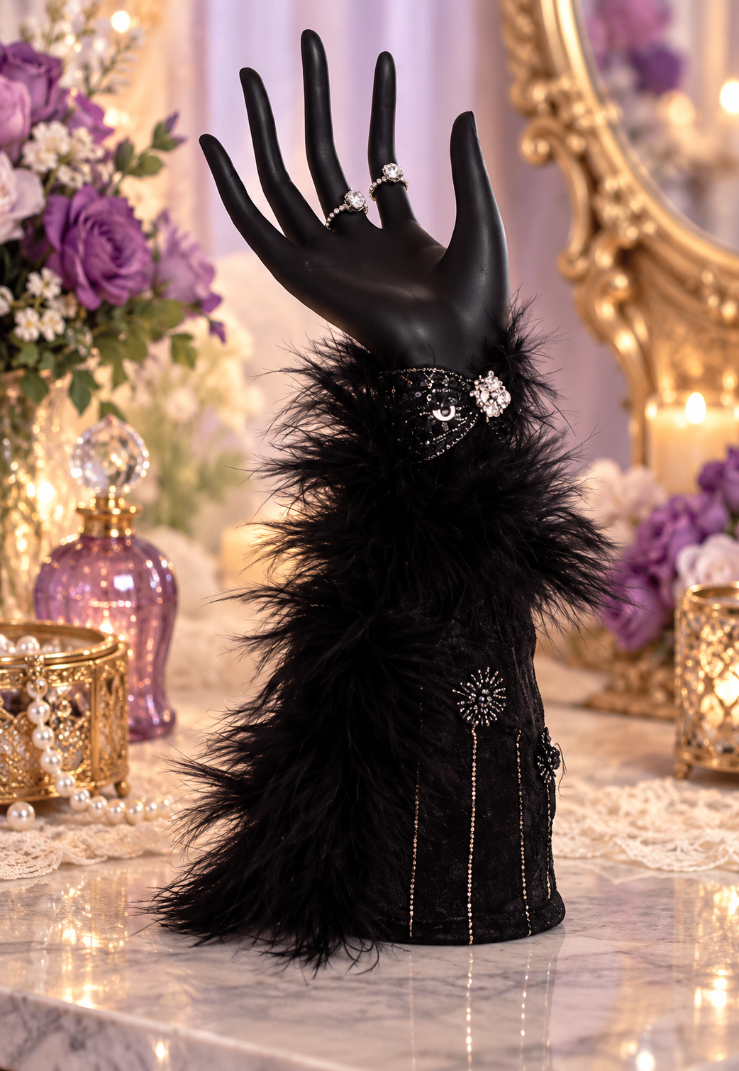 Leeber Giftware Black Feather Hand Jewelry Holder Stand