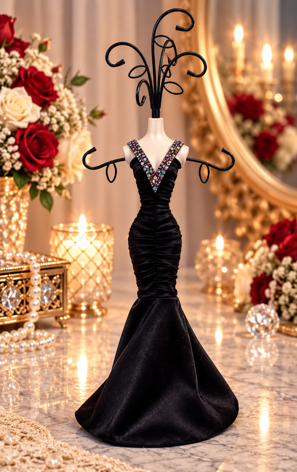 Leeber Giftware Black Multicolor Rhinestone Evening Gown Jewelry Holder Stand