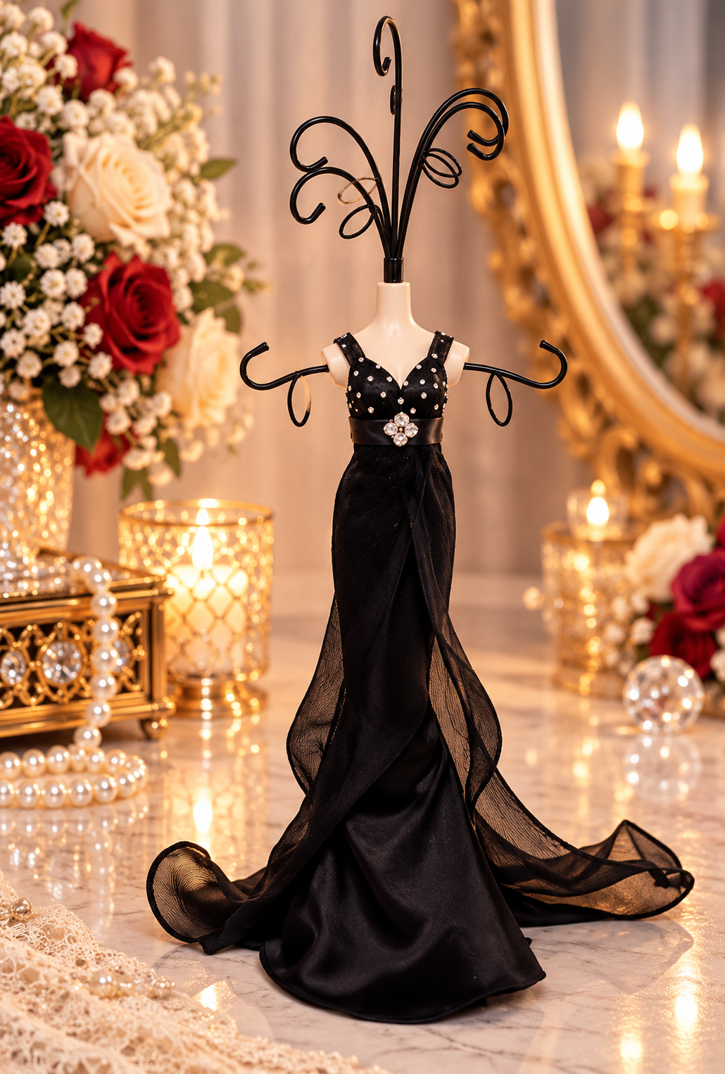 Leeber Giftware Black Sheer Evening Gown Jewelry Holder Stand