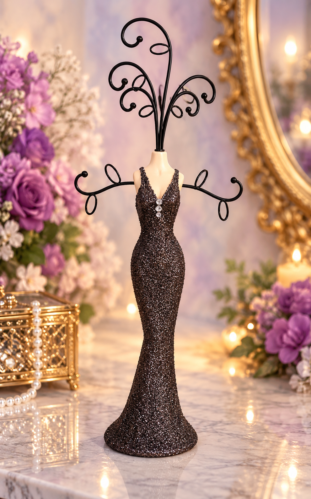 Leeber Giftware Brown Glitter Evening Gown Jewelry Holder Stand