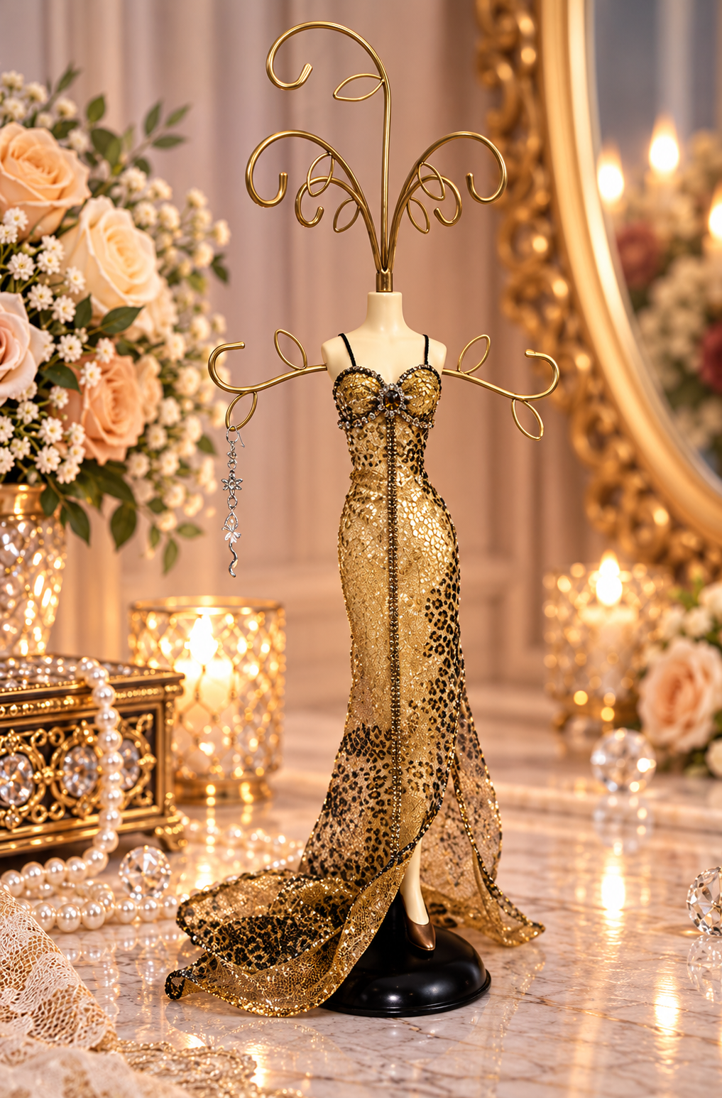 Leeber Giftware Gold Leopard Evening Gown Jewelry Holder Stand