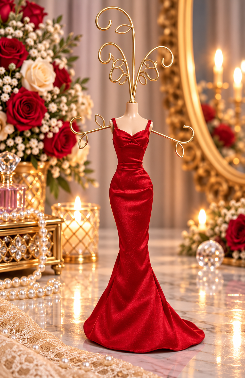 Leeber Giftware Red Satin Evening Gown Jewelry Holder Stand