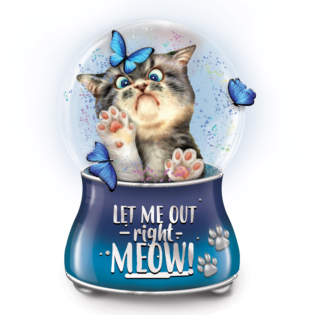 Let Me Out Right Meow cat glitter globe – product photo