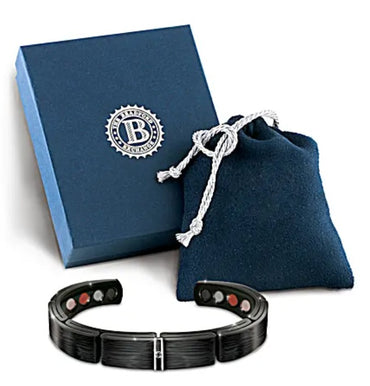 Bradford Exchange Ultra Performance Men’s Bracelet – Stainless Steel, Black Sapphire & Element Inlays