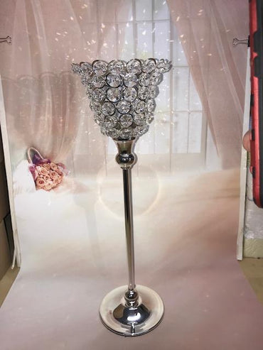 Elegance Crystal and Metal Tealight Candle Holder 15 inch Tulip Candelabra