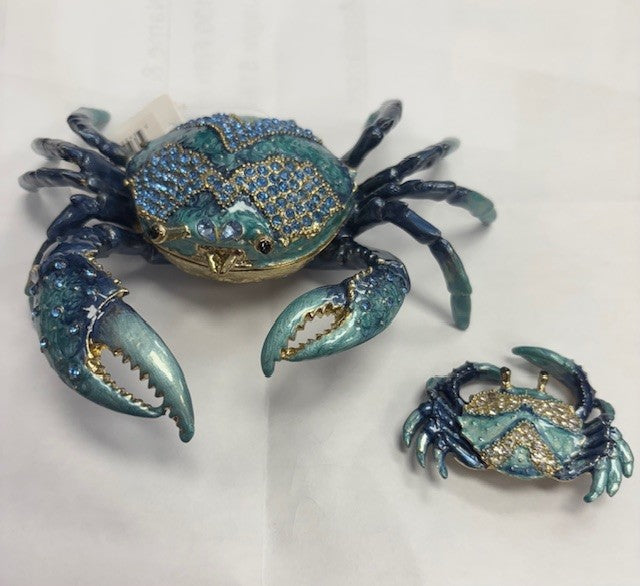 Blue Crab Enameled Trinket Box Hidden Treasures with Necklace